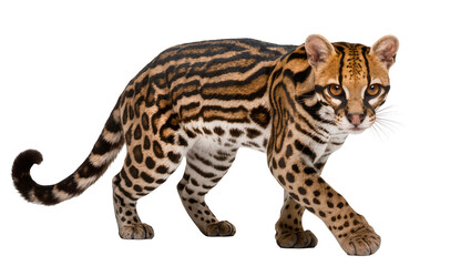 Obraz premium Ocelot cat walking with spotted fur, isolated on transparent background