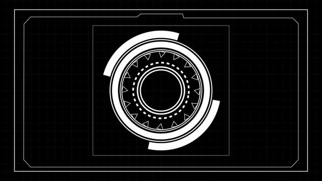 White futuristic HUD interface element technology. White HUD symbol for digital technology display. Digital white HUD animation for sci fi interface.