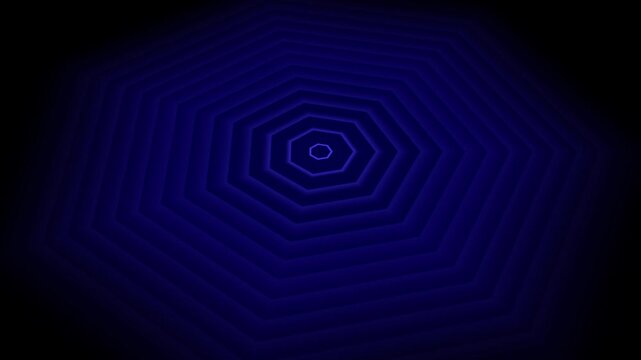 Deep blue octagonal layers on black background. Deep blue octagonal for modern technology design. Digital deep blue octagonal animation for tech.