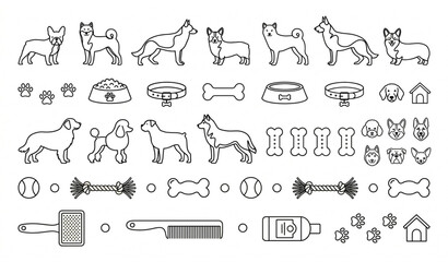Foreign dog breed illustration set with cute international pet and puppy elements © MdMursalin
