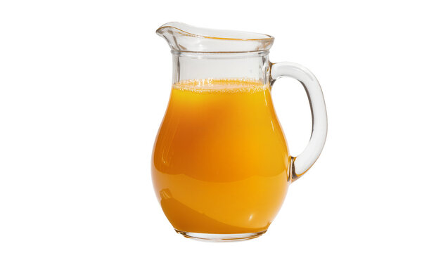 Glass pitcher filled with orange juice, isolated on transparent background