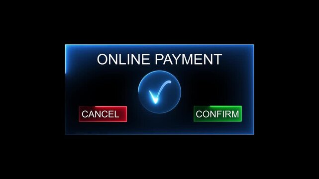 Online payment confirmation screen with checkmark. Online payment symbol for digital e commerce. Digital online payment animation for money success.