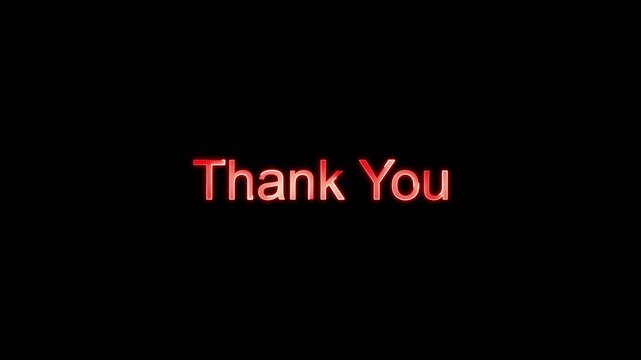 Red neon text thank you for gratitude appreciation. Red neon text for polite closing and message. Digital red neon text animation for social media.