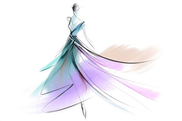 Obraz premium Fashion illustration of a woman in an elegant flowing dress.