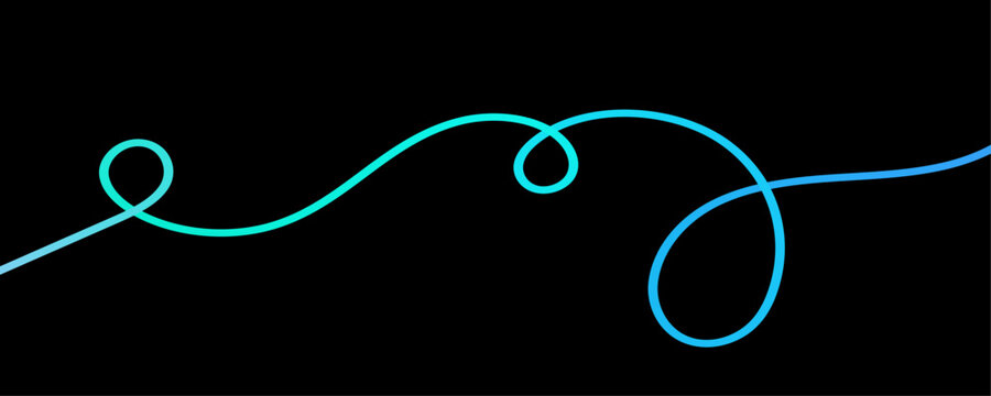 Abstract turquoise line art on black background modern digital illustration