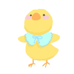 自慢げに立つひよこ、スタイつきのひよこ、手描きのゆるいひよこのイラスト © moonillust