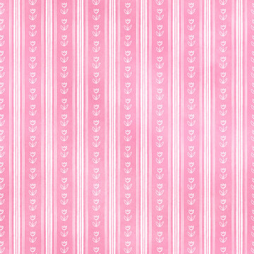 Pink Floral Stripe Watercolor Seamless Pattern