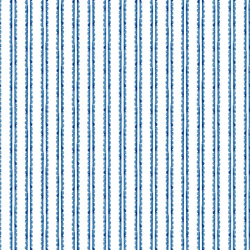 Watercolor seamless pattern with vertical blue scalloped stripes.