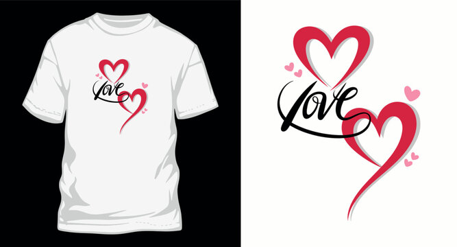 Love heart tshirt design handwritten script and pink hearts.
