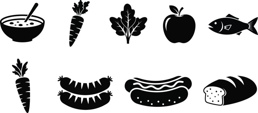 Black and white food including fruits, vegetables, fish, and bread food black and white