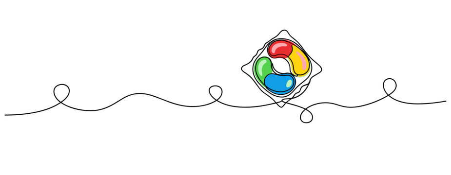Laundry detergent pod resting on continuous line background. no editable strokes
