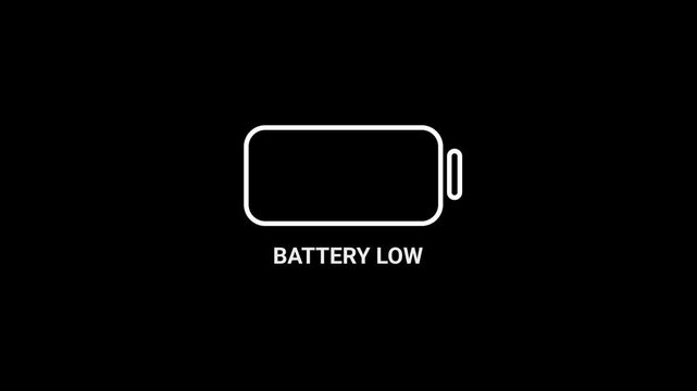 Mobile phone battery fast charging animation with alpha channel, abstract low battery charg status indicator animation in futuristic glowing polygonal style, digital battery charge 4k animation.