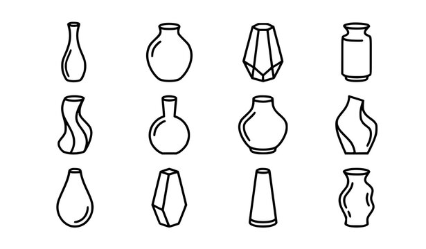 Modern vase icon vector set with contemporary home decor illustrations isolated on white background