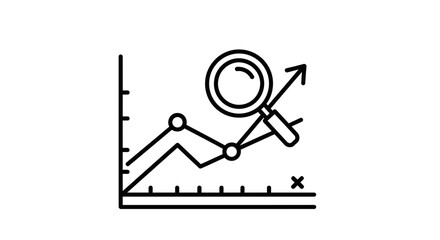 Fototapeta premium Magnifying Glass Over Growing Business Graph with Upward Arrow, Analytics Concept