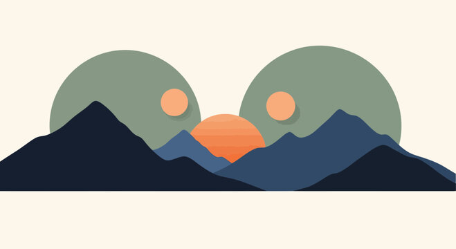 Minimalist geometric mountain landscape at sunset vector illustration