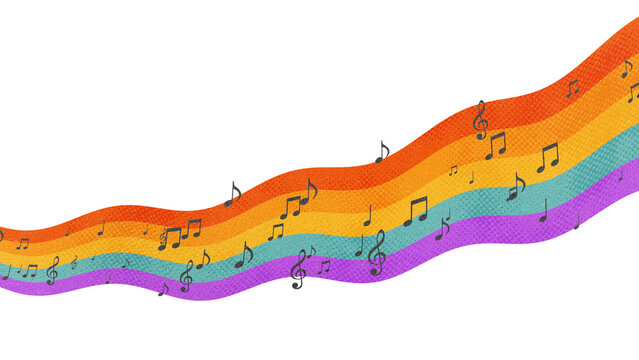 retro music notes on rainbow halftone paper texture on transparent background,png retro party musical nightclub party isolated social media design element