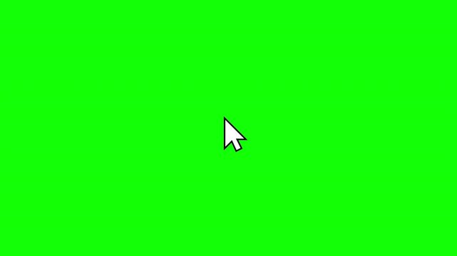 White mouse cursor with single click animation on green screen background. Clean UI interaction element for tutorials and presentations, horizontal orientation, 4K