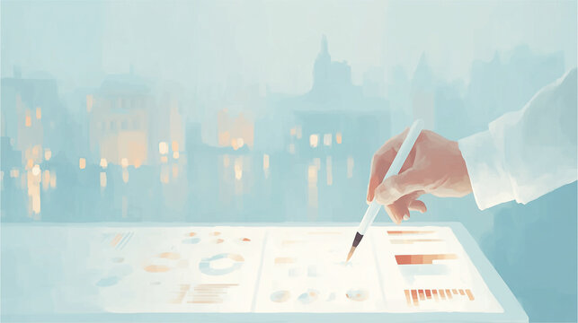An oil painting illustration of a screen being operated with a stylus / タッチペンでスクリーンを操作する油彩イラスト