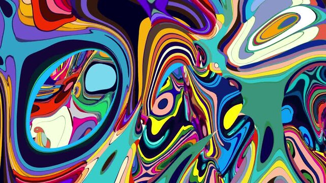 Vibrant abstract psychedelic swirl pattern with bold colors and dynamic shapes