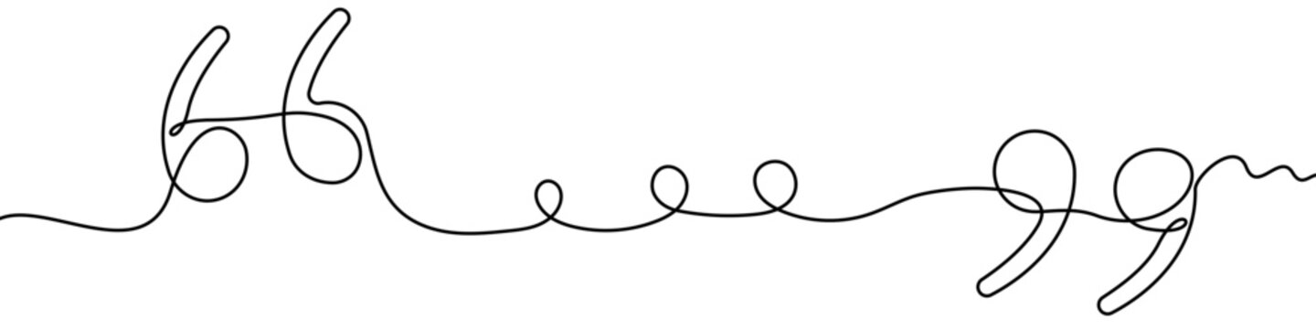 Quotation marks in one line art style. Minimalist graphic object made in black color as a continuous line. Vector illustration for quote design.