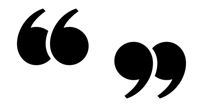 Set of quotation marks icons. Minimalist graphic object made in black color using solid fill. Vector illustration for designing quotes and direct speech.