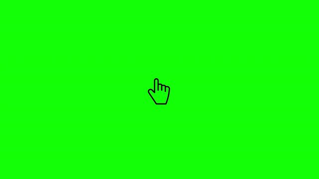 Hand cursor single click animation with outline style on transparent alpha background. Touch interface pointer action for UI, app interaction, tutorial overlay, horizontal, 4K.