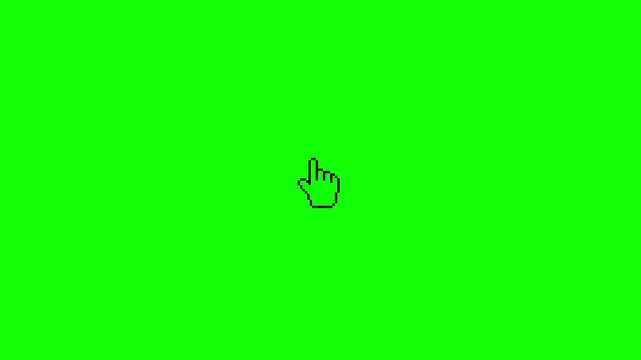 Pixel hand cursor double click animation on green screen background. Retro UI interaction for app, game, and tutorial video, horizontal, 4K.