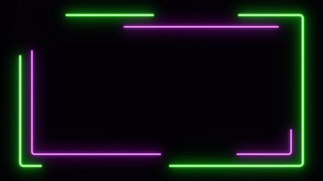 Glowing neon frame border with animated green and purple lines for modern digital display overlays