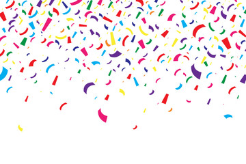 A vibrant burst of multicolored confetti falling across a clean white background, ideal for party and celebration designs, birthday invitations, festival promotions, greeting cards and joyful festive  © Ansar45
