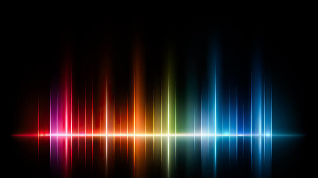 Vibrant light waves dance across a dark canvas, creating a mesmerizing symphony of color and rhythm in a visual soundscape