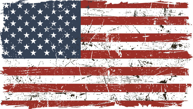 American flag design showcases deep scratches and heavy wear for vintage.