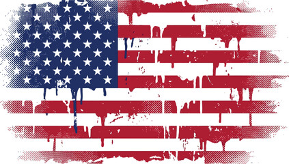 American flag features a bold paint drip design on a clean white background.