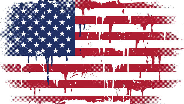 American flag features a bold paint drip design on a clean white background.