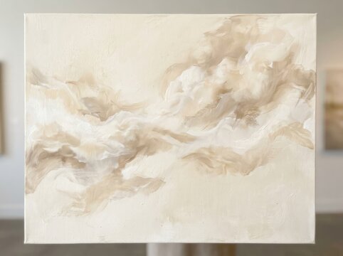 Abstract Ethereal Cloudscape Painting with Soft Pastel Tones.