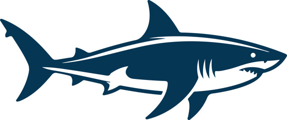 Fototapeta premium Minimalist flat logo design of a swimming blue shark marine animal vector illustration isolated on white background