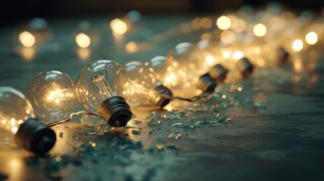 A string of light bulbs with broken glass, creating a warm, ambient atmosphere.