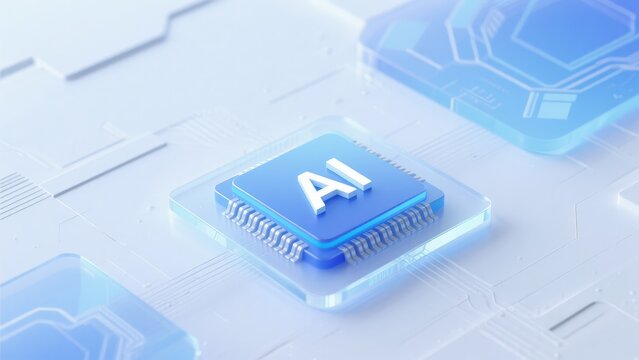 Minimal AI chip concept with futuristic semiconductor processor and artificial intelligence computing platform, idea for machine learning technology and smart digital systems