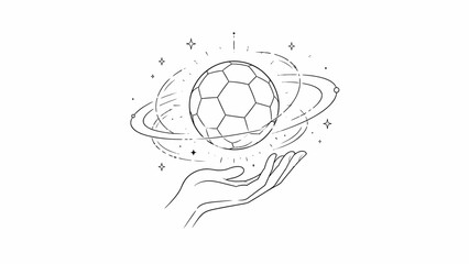 Line Art Illustration of a Soccer Ball Floating Above a Human Hand © Romadlon