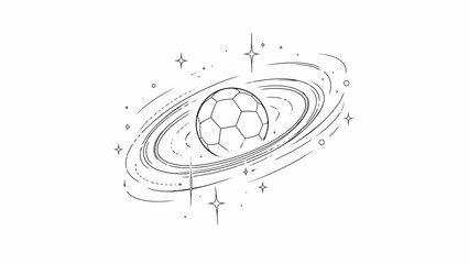 Minimalist Cosmic Soccer Ball Illustration with Planetary Rings © Romadlon