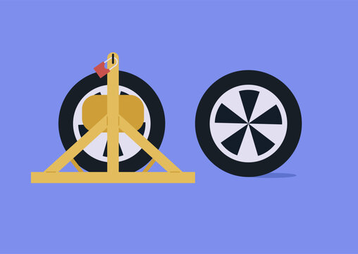 A bold illustration of a wheel clamp locked onto a vehicle tire, symbolizing the importance of following parking rules and respecting urban regulations in busy city spaces.