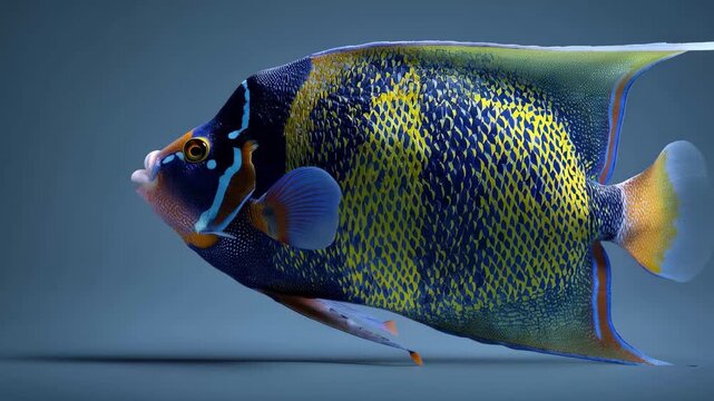 Colorful fish swims in water with a clear background during daytime