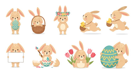 Naklejka premium Whimsical Easter Bunny Character Vector Collection
