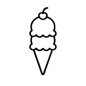 Minimal ice cream outline icon set with cone, popsicle, sundae, and soft serve illustrations. Modern black and white vector collection isolated on white background.