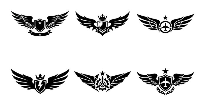 Powerful Winged Emblems Badges Set for Branding Logos Insignias