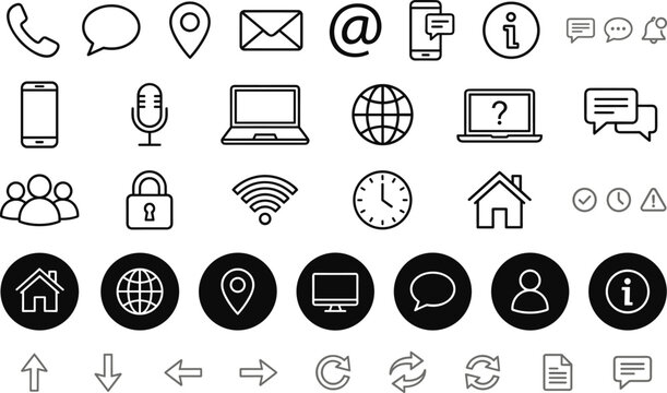 Vector set of communication and contact us line icons for web design business presentation and mobile application interface