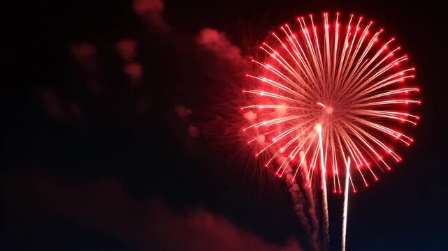 Fireworks exploding in the night sky vibrant orange streaks trails of light