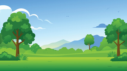 green landscape with trees and mountains vector illustration © PUNNABEGUM