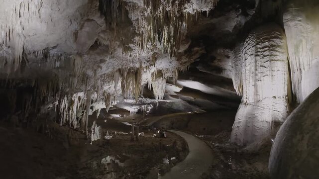 Famous prometheus cave near Kutaisi with many stalactites and stalagmites. Travel