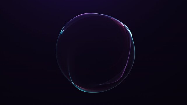 Abstract dark glossy sphere with cyan and red rim light on black background, minimal futuristic energy orb for sci-fi technology, seamless 4K 60fps loop.