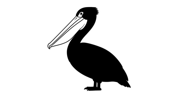 Black silhouette of a pelican bird.